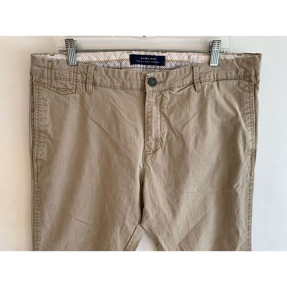 Zara Man Mens Pants Tan Size 36 Basic Collection Chino Stretch Cotton Blend - Picture 2 of 11
